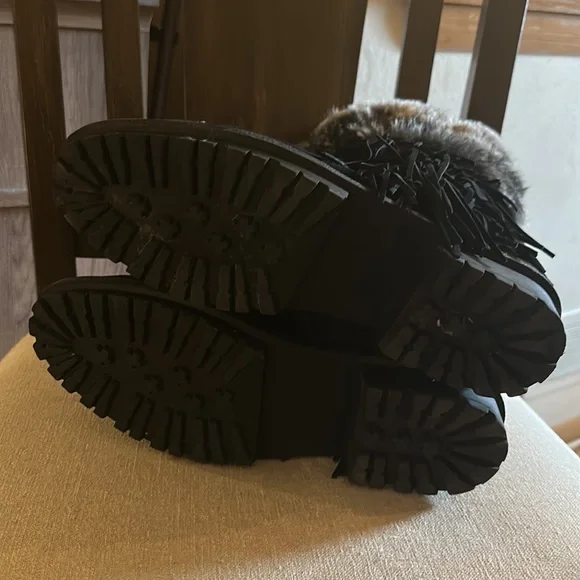 Sam Edelman Women’s Tilden Suede Leather Faux Fur Fringe Boots Black Size 9.5 - Picture 15 of 16